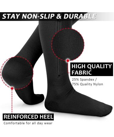Ailaka Compression Stockings with Zip for Men & Women 20-30 mmHg Medical Class 2 Support Socks for Varicose Veins Edema Recovery 3X Large Black (1 Pair) - Buy Online on GoSupps.com