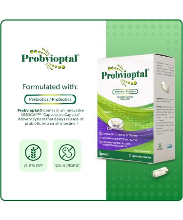 Probvioptal 60 Capsules (1 Year Supply) Probiotics & Prebiotics Duocap 1 Billion CFU Gluten Free - Buy Online on GoSupps.com
