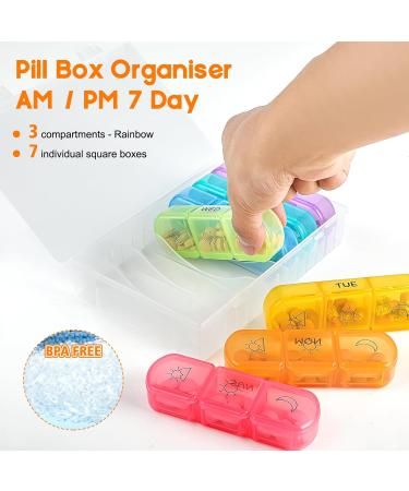 3-Times a Day Vibrant Pill Organizer | 7-Day Travel Pill Case | Food Grade High Capacity & Compact Design for Supplements Vitamins & Medications - Buy Online on GoSupps.com
