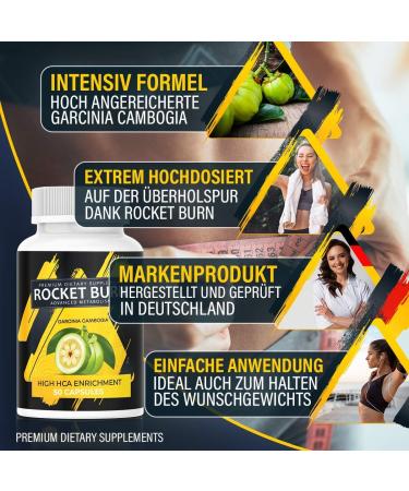 Rocket Burn + Garcinia Cambogia - High-Dose Vegan Capsules for Men & Women | Boost Metabolism & Energy | Buy 2 Get 1 Free - Buy Online on GoSupps.com