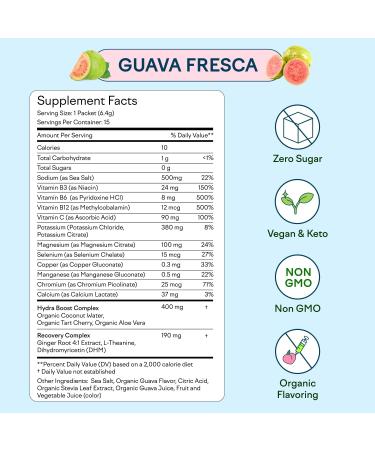 Feel Goods Hydration Hero | Sugar-Free Electrolyte Powder with Organic Coconut Water Magnesium L-Theanine Vitamins C & B12 | Keto Vegan Non-GMO | 15 Packets Guava Fresca - Buy Online on GoSupps.com