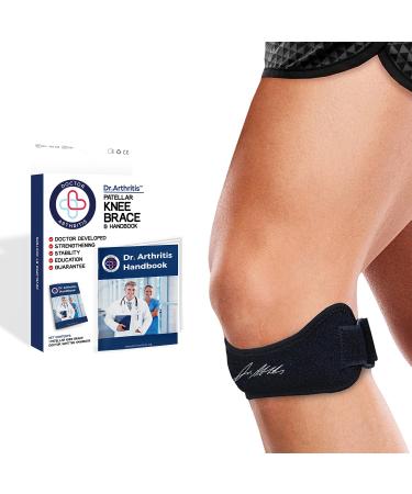 Doctor Developed Knee Patellar Brace SINGLE and Doctor Written Handbook - GUARANTEED relief for Arthritis Tendonitis Injury support Running & Weightlifting (Single Black) Single Black