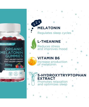 BionerLab Melatonin Gummies (30mg) Enhanced with L-theanine & Vitamin B6 for Adult Women Men - Extra Strength Chewables Calm Gummy - Gluten Free 60 Count (Pack of 1) - Buy Online on GoSupps.com