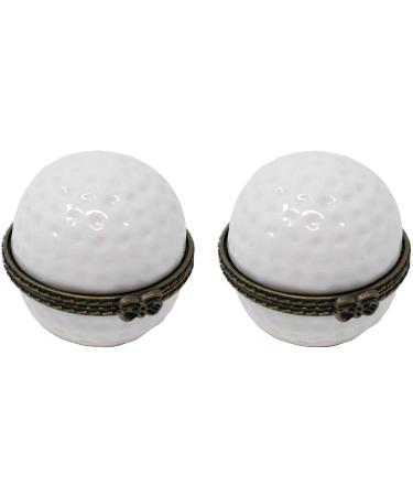 Set of 2 Ceramic Ball-Shaped Compact Pill Box & Organizer (Golf)