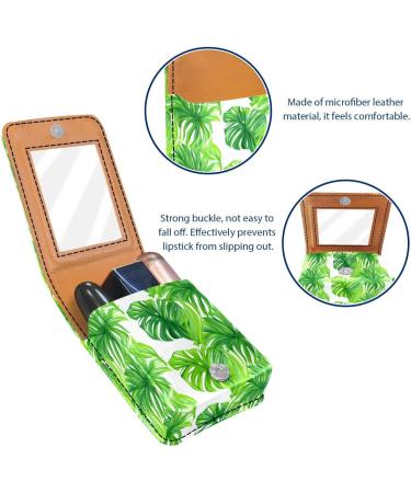 Buy Leather Lipstick Case & Organizer with Mirror | Mini Palm Leaves Lip Gloss Holder - Buy Online on GoSupps.com