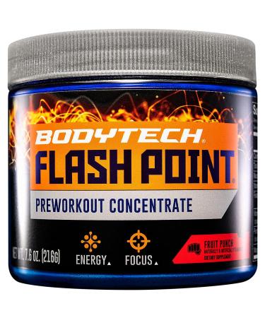 BodyTech Flash Point Pre Workout Concentrate for Energy, Focus Stamina, Fruit Punch (200 Grams Powder)