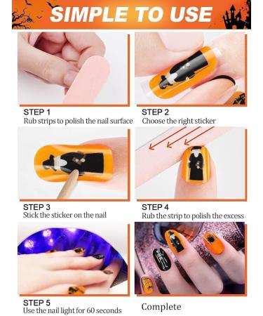 Halloween Gel Nail Wrap Sticker Set - Pumpkin Spider Web Skull Design, Red Polish Strips for Women, Halloween Nail Art Decor - UV/LED Lamp Required - Buy Online on GoSupps.com