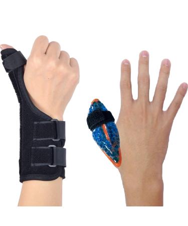 BodyMoves Thumb Splint Brace Plus Finger Hot and Cold Gel Pack- for de quervain's tenosynovitis Tendonitis Trigger Thumb spica Carpal Tunnel CMC Adjustable wrist and Reversible(Left and Right Hand)