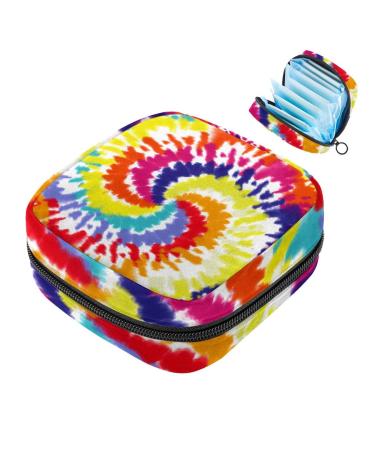 MUOOUM Sanitary Napkin Storage Bag Colored Tie Dye Menstrual Cup Pouch Portable Sanitary Napkin Pads Storage Bags Feminine Menstruation First Period Bag for Teen Girls Women Ladies Multi-colored 9