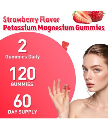 2 Pack Potassium Magnesium Gummies for Men & Women, Potassium Magnesium Supplement for Leg Cramps, Muscle Health, & Electrolyte Balance, Strawberry Flavor, 120 Gummies 60 Count (Pack of 2) - Buy Online on GoSupps.com