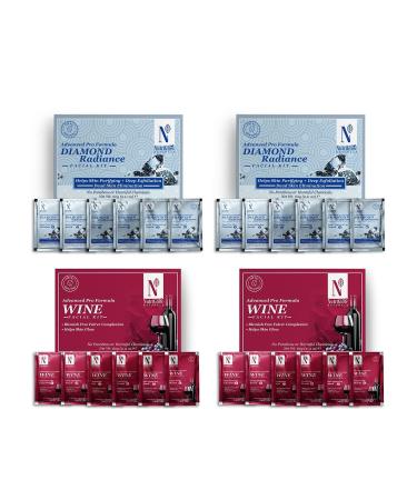 NutriGlow NATURAL'S Advanced Pro Formula Diamond Radiance Facial Kit & Wine Facial Kit For Acne & Spot Free Reduces Pigmentation & Removes Blackheads 2.11 OZ Each Combo (Pack of 4)