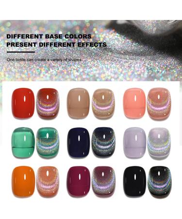 Universal Rainbow Cat Eye Gel Nail Polish Magnetic Holographic 9D Reflective Glitter Cateye Design Nails Art Polish Holo Iridescent Sparkle Flash Effect with Magnet Stick - Buy Online on GoSupps.com