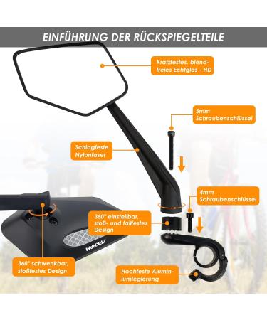 Arkham Extra Large Bicycle Mirror - 360 Swivel Shatterproof & Durable - Universal Fit for E-Bikes & Standard Bikes (Left Handlebar 21-25.4mm) - Buy Online on GoSupps.com