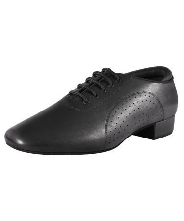 Men's Ballroom Dance Shoes Latin Salsa Dancing Black Breathable Leather Character Shoes 9.5 Black