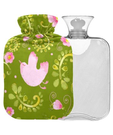 Naanle hot water bottle with lid flowers bird transparent hot water bottle heat bottle for back pain relief handfoot warmer neck hot and cold therapy 1l