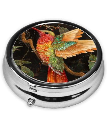 Colorful Hummingbirds Portable Metal Pill Box - Round Mini 3-Compartment for Travel - Perfect for Small Pills - Buy Online on GoSupps.com