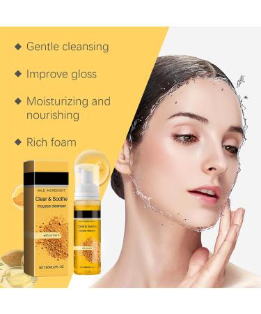 Turmeric Face Cleanser Clear & Soothe Mousse Cleanser Turmeric Cleanser For Gently Cleaning Pores Moisturising Face Wash Women Deep Cleansing Brightening Foaming Cleanser Daily Makeup - 60ml - Buy Online on GoSupps.com