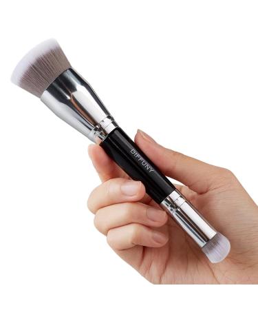 DIFFUNY Large Makeup Brushes Double Ended Foundation Brush & Concealer Brush, Flat Top Kabuki Foundation Brush for Liquid, Cream, Blending, Buffing, Concealer, Dual Sided Make Up Brushes black