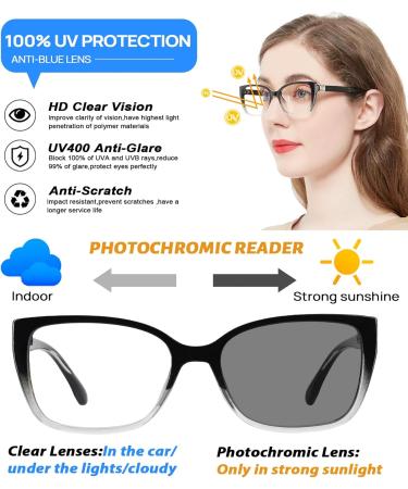 OCCI CHIARI Blue Light Blocking Photochromic Reading Glasses - 1.5x Large Sunglasses Readers (1.0-4.0) - Stylish & Comfortable Black/Clean Design for Eye Protection - Buy Online on GoSupps.com