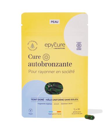 EPYCURE - Self-Tanning Treatment - Natural Tan and Tan Complexion without Sun - 98% Natural - Vegetable Pigments Urucum Vitamins & Minerals - 1 Month - All Skin Types - Vegan - Made in France
