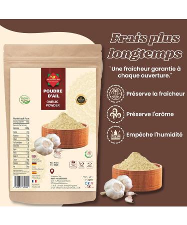 Poudre d Ail 100g (Garlic Powder) | Ail Moulu | Moulu partir de bulbes s ch s entiers | Poudre d pices | V gan & Sans Gluten | 100% Naturel | Qualit Premium | Sans Additifs - Buy Online on GoSupps.com