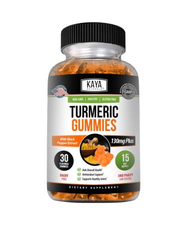 Kaya Naturals Turmeric Supplements Gummies - Pure Nature Turmeric Curcumin -Turmeric Ginger Gummies - 30 Count Gummy - Turmeric with Black Pepper Extract 30 Count (Pack of 1)