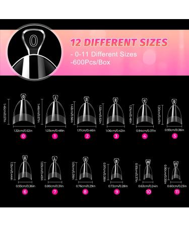 Ranrose Short Almond Nail Tips - 600PCS Clear Half Cover Soft Gel - 12 Sizes for Acrylic Nails - Professional Quality Fake Nails for Salon & Home DIY Manicure - Buy Online on GoSupps.com