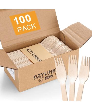 100Pcs Eco-Friendly Wooden Forks - Biodegradable & Compostable Disposable Wooden Forks for Eating - Sustainable Alternative to Plastic Utensils - Buy Online on GoSupps.com