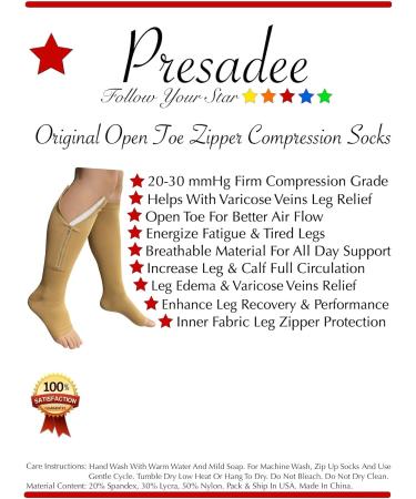 Original Open Toe Compression Zipper Socks 20-30 mmHg for Optimal Circulation Beige S/M | International Shipping Available - Buy Online on GoSupps.com