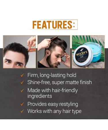 Woodys Clay for Men 3.4 oz - Matte Finish with Firm Hold, Adds Thickness and Texture, Natural Ingredients, Moisturizing, No-Frizz Formula - Ideal for Dry to Normal Hair - Buy Online on GoSupps.com