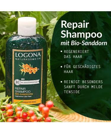 LOGONA Naturkosmetik Repairing and nourishing shampoo for naturally healthy hair suitable for damaged hair repairing and caring shampoo with vegan formula with organic sea buckthorn  - Buy Online on GoSupps.com
