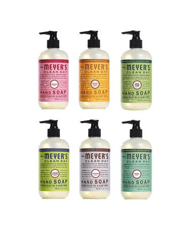 Mrs. Meyer's Liquid Hand Soap Holiday Scents Plus Everyday Scents 6 Scent Variety Pack, 1 Iowa Pine, 1 Orange Clove, 1 Peppermint, 1 Basil, 1 Lavender, 1 Lemon Verbena, 1 CT Seasonal Variety Pack