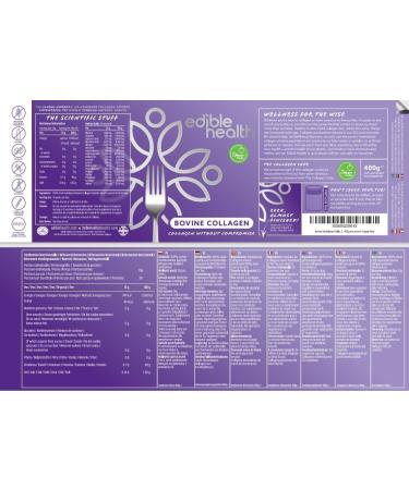 Edible Health Hydrolysed Bovine Collagen Powder - Protein Peptides - 18 Amino Acids - Paleo Keto Kosher Halal - 400g Tub - Buy Online on GoSupps.com