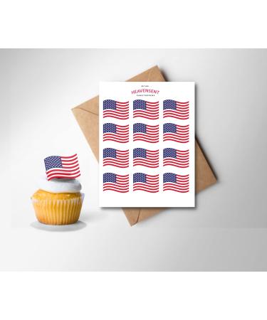 20x Pre-cut USA America US Flags Edible Thick Wafer Card Standing Cupcake Toppers Birthday Party Cake Decorations