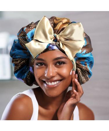 WEIPAO Silk Satin Bonnet - Reversible Leaf Print Brown+Champagne | Large Silk Hair Wrap for Curly Hair | Sleep Cap for Healthy Sleeping Habits - Buy Online on GoSupps.com