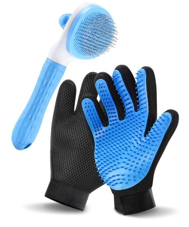 Cat Grooming Glove Brush, RIFNEEIM Pet Deshedding Glove with Self Cleaning Slicker Brush, Efficient Pet Hair Remover Massage Tool with Enhanced Five Finger Design for Cat Dog