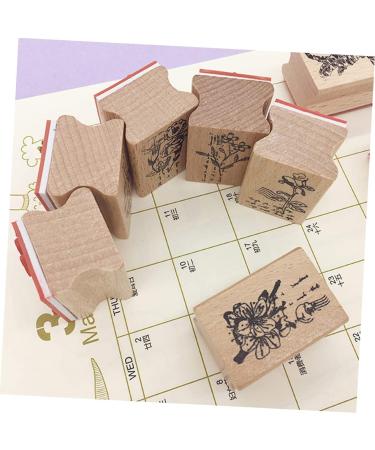 Lurrose 12 Pcs Vintage Decor Plant Vintage Stamps Wood Seal Stamp Ink Child Fleeting Time - Buy Online on GoSupps.com