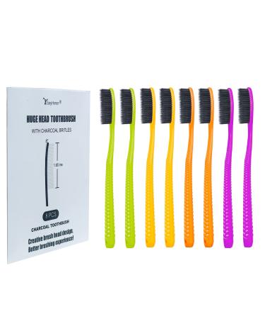 EasyHonor Huge Head Toothbrush Medium Soft Toothbrush for Adult Charcoal Toothbrush (Charcoal Bristles 8 Packs).