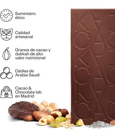 Kaicao Dark Chocolate 75% with Dukkah - Sweetened with Dates - Refined Sugar Free Chocolate - Lactose Free Gluten Free Vegan - Kokoa Kamili Origin Cocoa Tanzania - 2 x 70 g - Buy Online on GoSupps.com