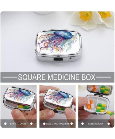 Pill Box with Watercolor Jellyfish Print - 2 Compartment Portable Pill Organizer Case for Pocket & Purse | Decorative Metal Design - Buy Online on GoSupps.com