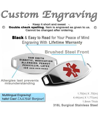 Custom Engraved Medical ID Bracelet & Necklace for Women | Stainless Steel & Colorful Glass Hearts | 7.5" Red - Buy Online on GoSupps.com