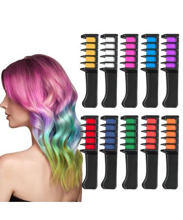 10 Colors Hair Chalks for Girls Temporary Bright Washable Hair Chalk Comb Non-Toxic Hair Coloring Kids Hair Dye Hair Color Dyeing Tool Age 5+ for Party Cosplay DIY Halloween Birthday Christmas Gifts