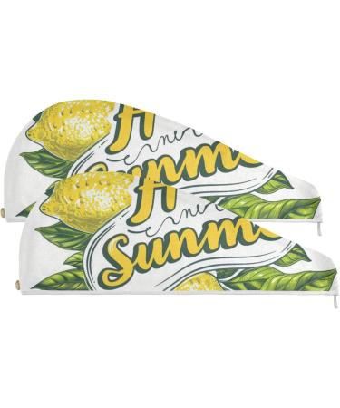 Hello Summer Lemon Hair Towel 2 Pack | Super Absorbent Quick Dry Hair Turbans for Women & Girls Perfect Hair Drying Solution - Buy Online on GoSupps.com