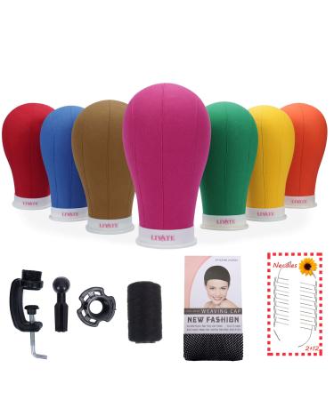 Wig Head 22Inch Wig Stand with Mannequin Head Canvas Block Wig Head and Stand for Wig Making Styling Model and Display Hair Hats (Rosy22inch) 22 Inch (Pack of 1) rosy