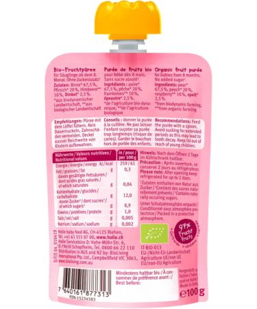 HOLLE Pouchy Pear Pony Pear peach and raspberry with spelt (12 x 100 g) - Buy Online on GoSupps.com