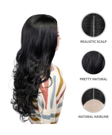 Onpep Black Long Wavy Curly Hair Wig - Natural Looking Heat Resistant Synthetic Wig for Women - Buy Online on GoSupps.com
