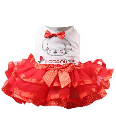 Amfirst pet dress for small dog party dress shiny embroidered tutu with loop animal dress for small dog mesh mesh breathable rock pet costumes cute decor tutu dress (red s) s red