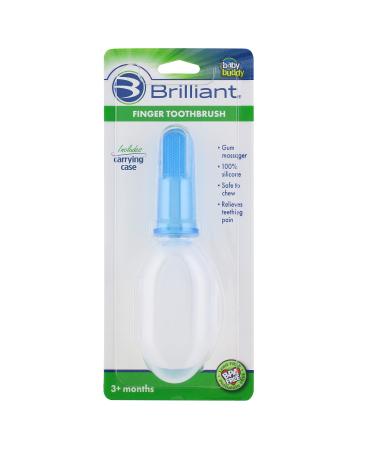 Brilliant Baby Finger Toothbrush w/Case Age 3 Months Old and Up Silicone Gum Massager Teether Brush for Babies and Toddlers Blue