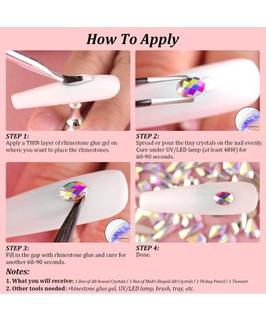 Multi Shapes 3D Glass AB Crystal Nail Art Rhinestones Kit with Flatback Round Bead Charm Gem Stone Jewelry Diamond with Pickup Pen + Tweezer for Manicure Craft Decoration by BELLEBOOST (Iridescent) 01-Round and Multi-Shape - Buy Online on GoSupps.com
