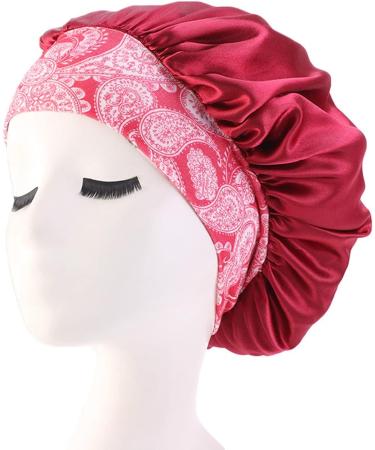 HEIMEABI Soft Bonnet Wide Elastic Satin Night Cap for Women - Wine One Size | Hair Accessories Organizer - Buy Online on GoSupps.com